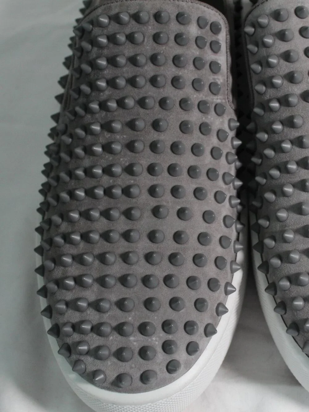 NEW Christian Louboutin Spikeboat Slip On Sneakers Grey Boat Shoes Mens 48
